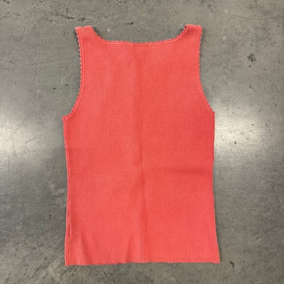 Vintage Y2K Faded Glory Ribbed Knit Salmon Pink Tank Top Criss Cross Front L - Picture 3 of 5